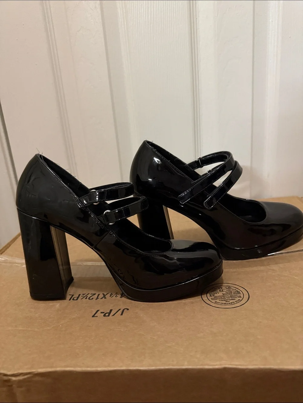 Steve Madden Black Patent Dual-Strap Mary Jane Heels